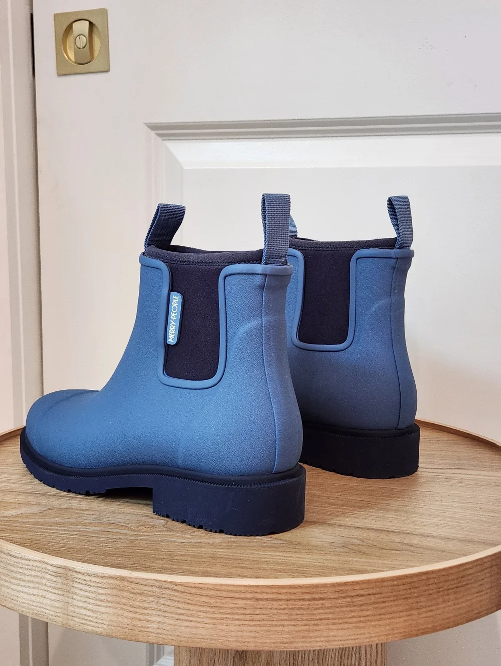 Merry People NEW Blue Chelsea Rain Boots with Pull Tabs Size 7 - Picture 3 of 8